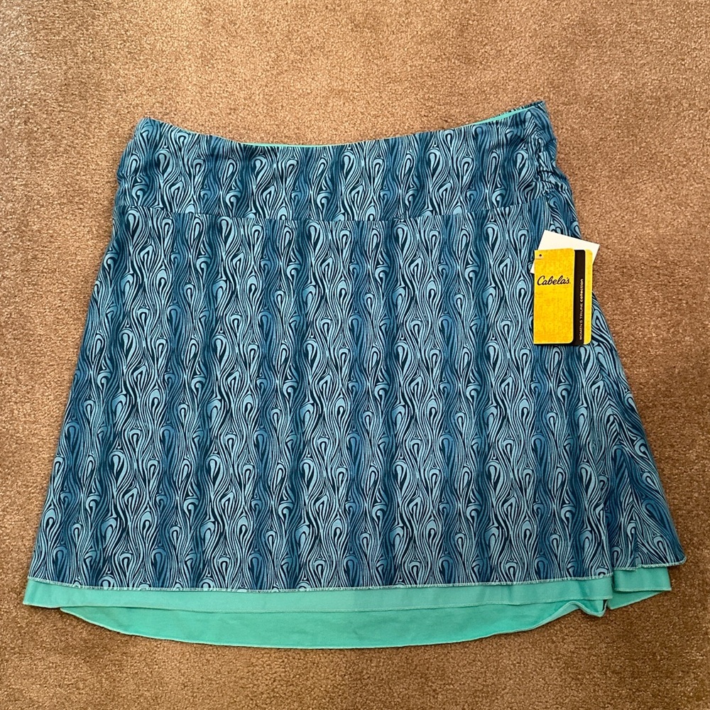 Women’s Cabelas Reversible Pull On Geometric Blue Teal Skirt XL NWT